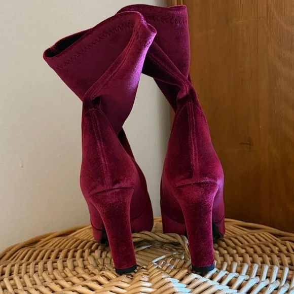 Stuart Weitzman Velvet Burgundy Ankle Booties